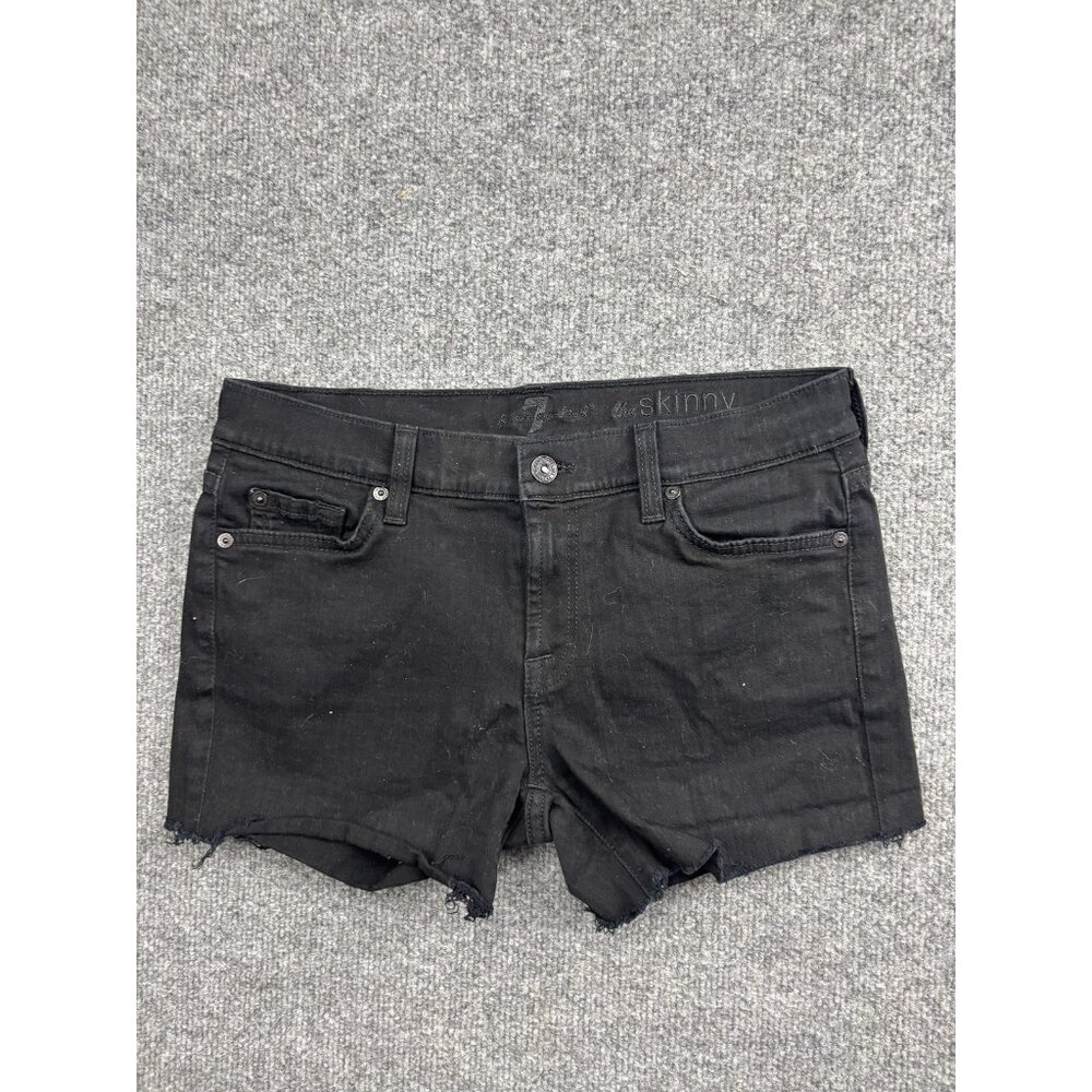 7 For All Mankind The Skinny Shorts Womens 28 Black Denim Cutoff Raw Hem Stretch
